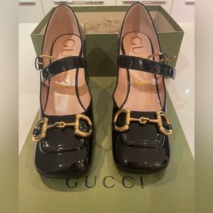 Authentic Gucci Black Horsebit Mary-Jane Heels